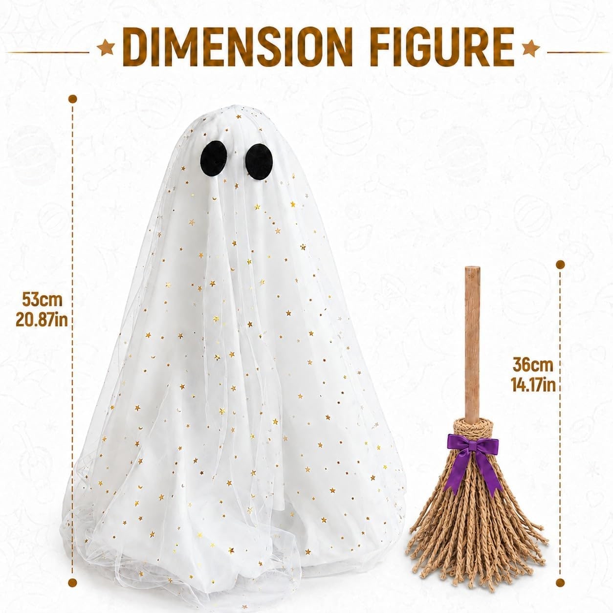 Lighted Ghost & Witch Broom Halloween Decor Set - Photo 4