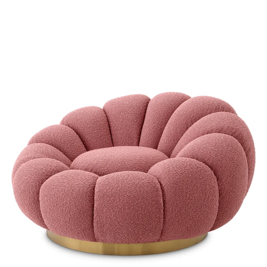 Mello Scalloped Swivel Lounge Chair - Bouclé Rose