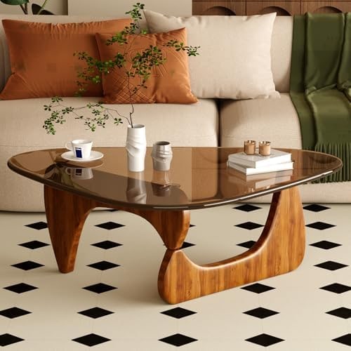 Mid-Century Modern Glass Top Coffee Table - Brown/Walnut