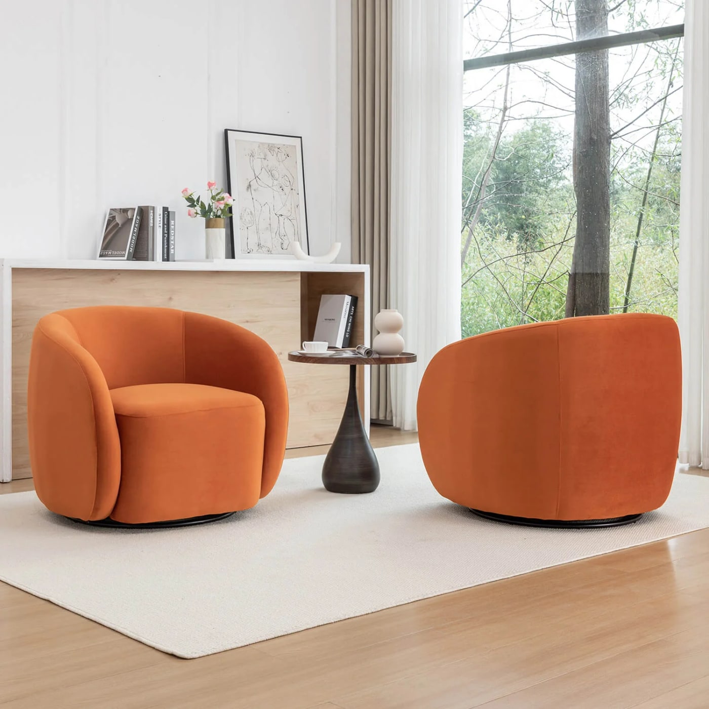 Modern Glam Velvet Swivel Barrel Armchair Set of 2 - Orange
