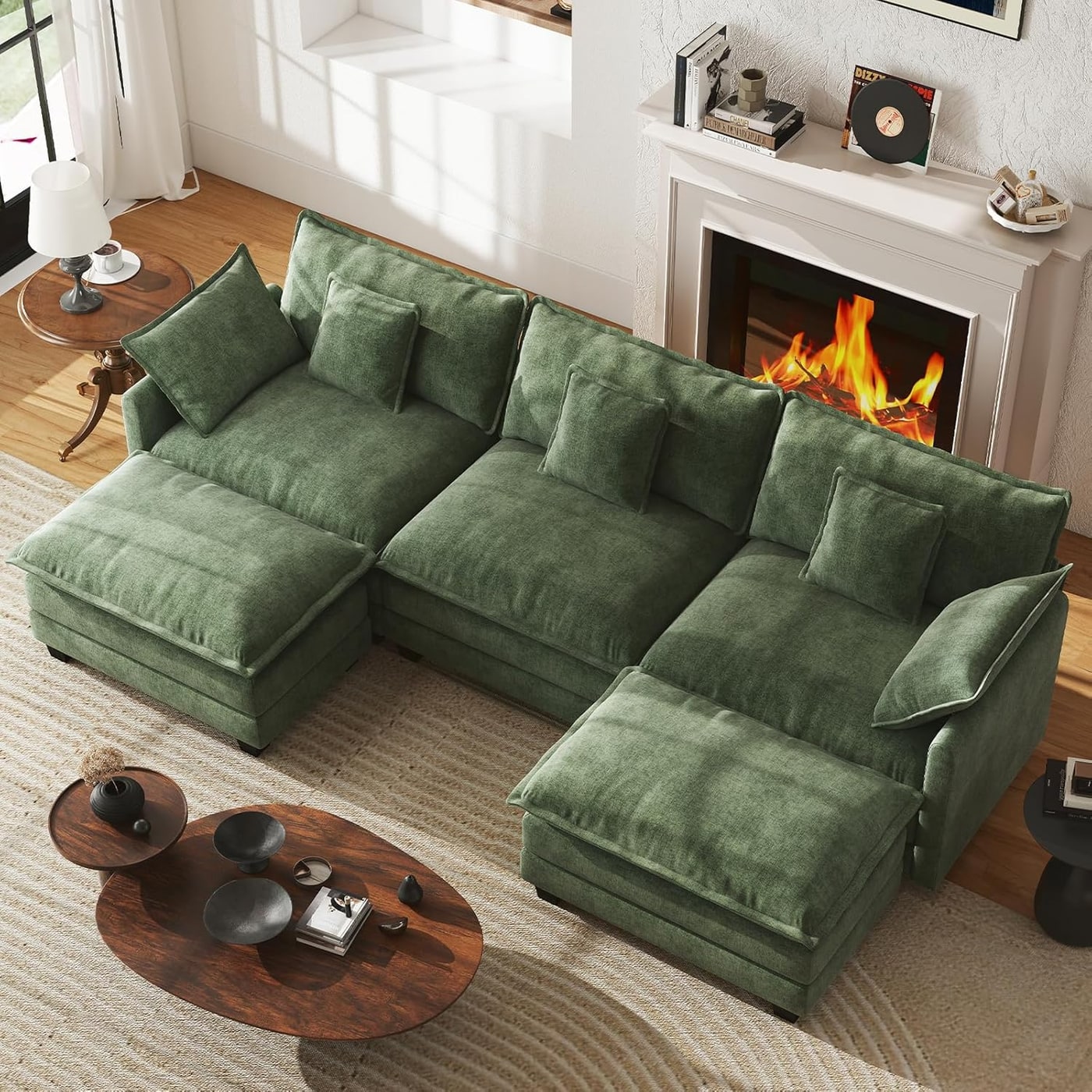 U-Shape Modular Chenille Cloud Sectional with Ottomans