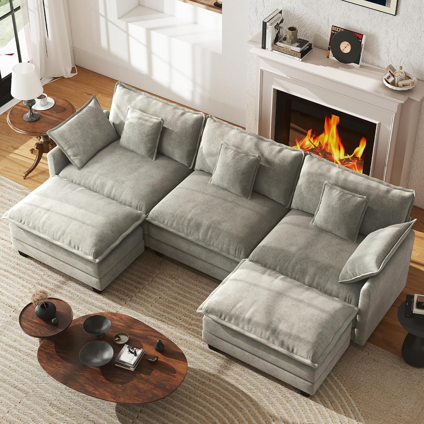U-Shape Modular Chenille Cloud Sectional with Ottomans - Grey