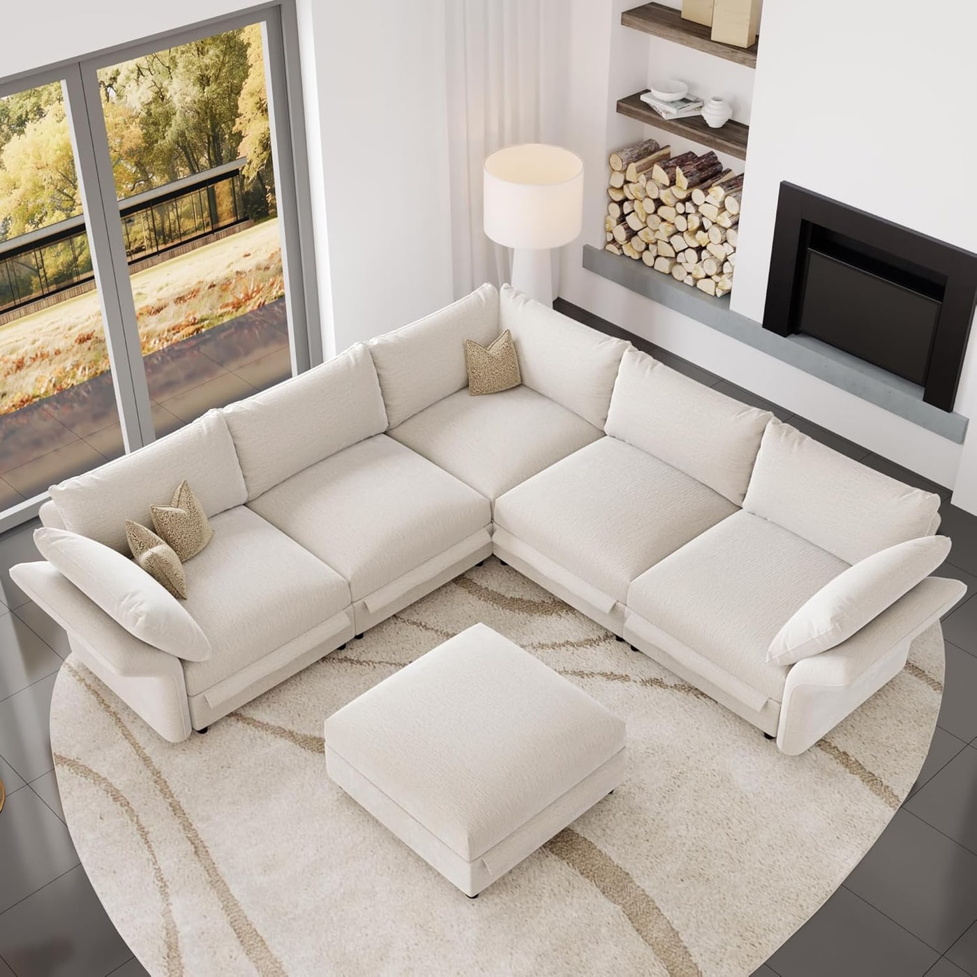 Modular V-Shaped Down-Filled Sectional with Ottoman - Photo 3