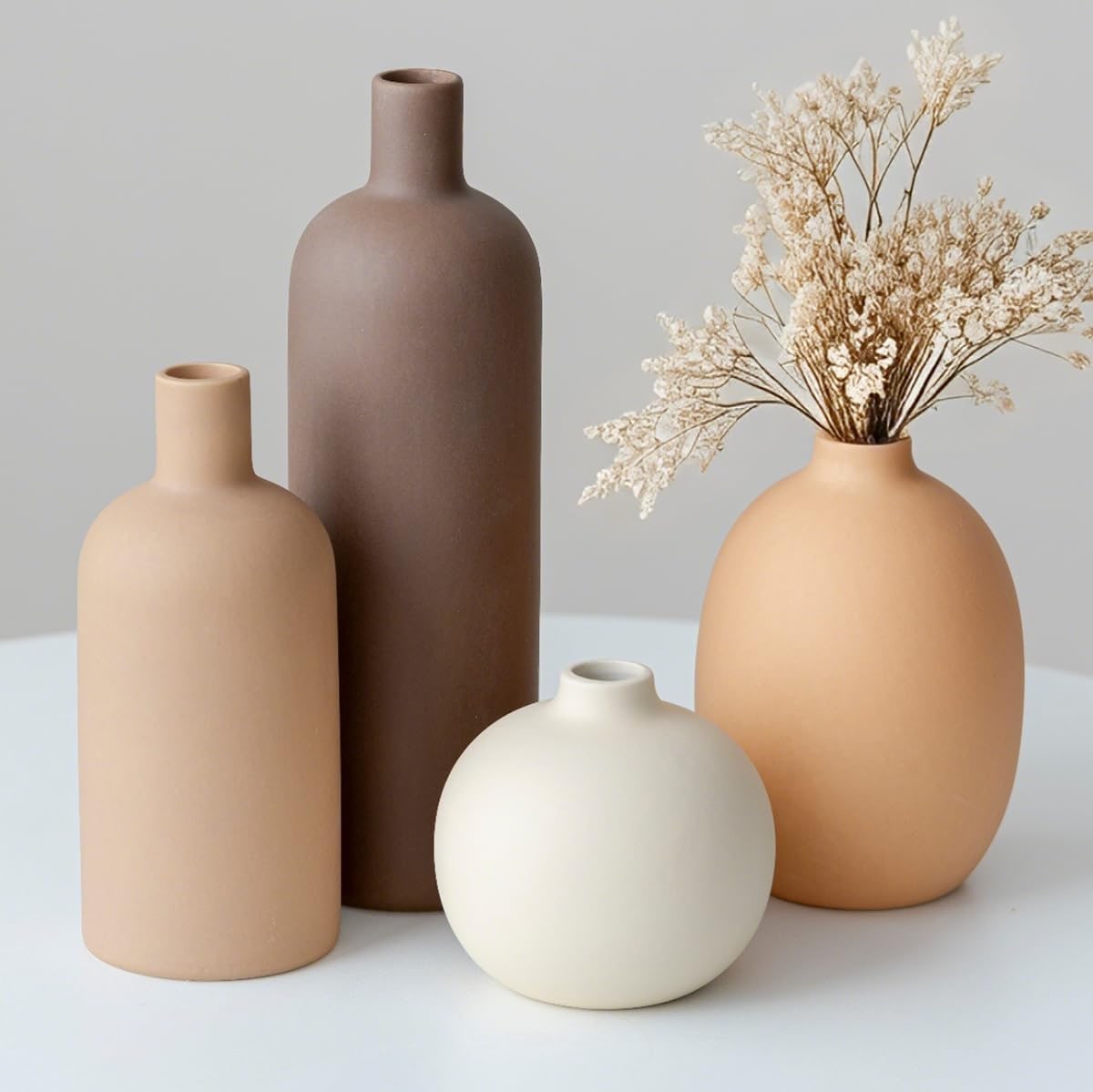 Four-Piece Matte Ceramic Vase Set - Coffee Mix Set 4