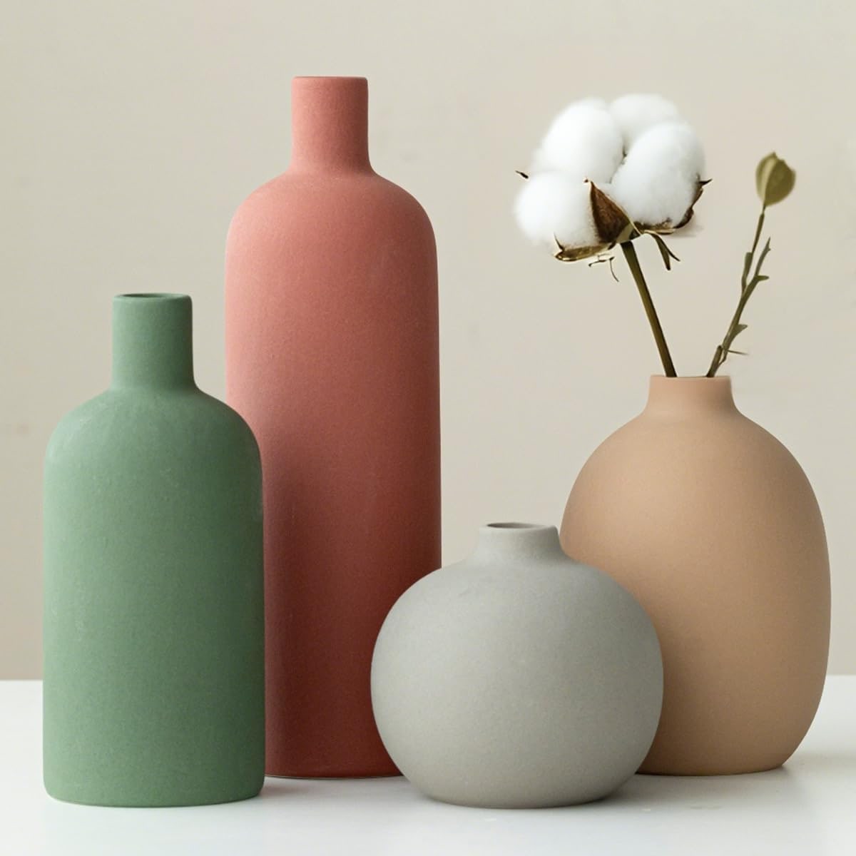Four-Piece Matte Ceramic Vase Set - Green Mix Set 4