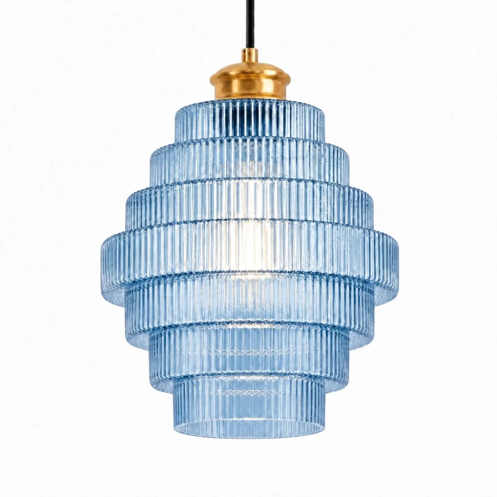 Nordic Striped Glass Bottle Pendant Light - Blue / 8.7″ D x 11.8″ H