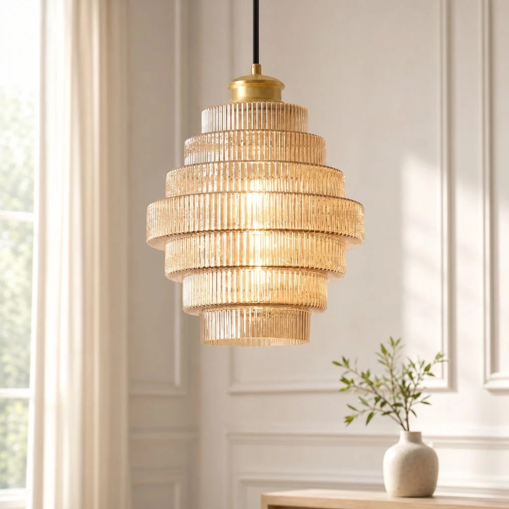 Nordic Striped Glass Bottle Pendant Light - Orange / 8.7″ D x 11.8″ H