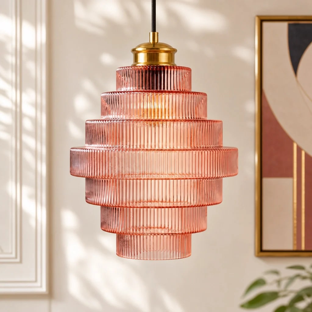 Nordic Striped Glass Bottle Pendant Light - Pink / 8.7″ D x 11.8″ H