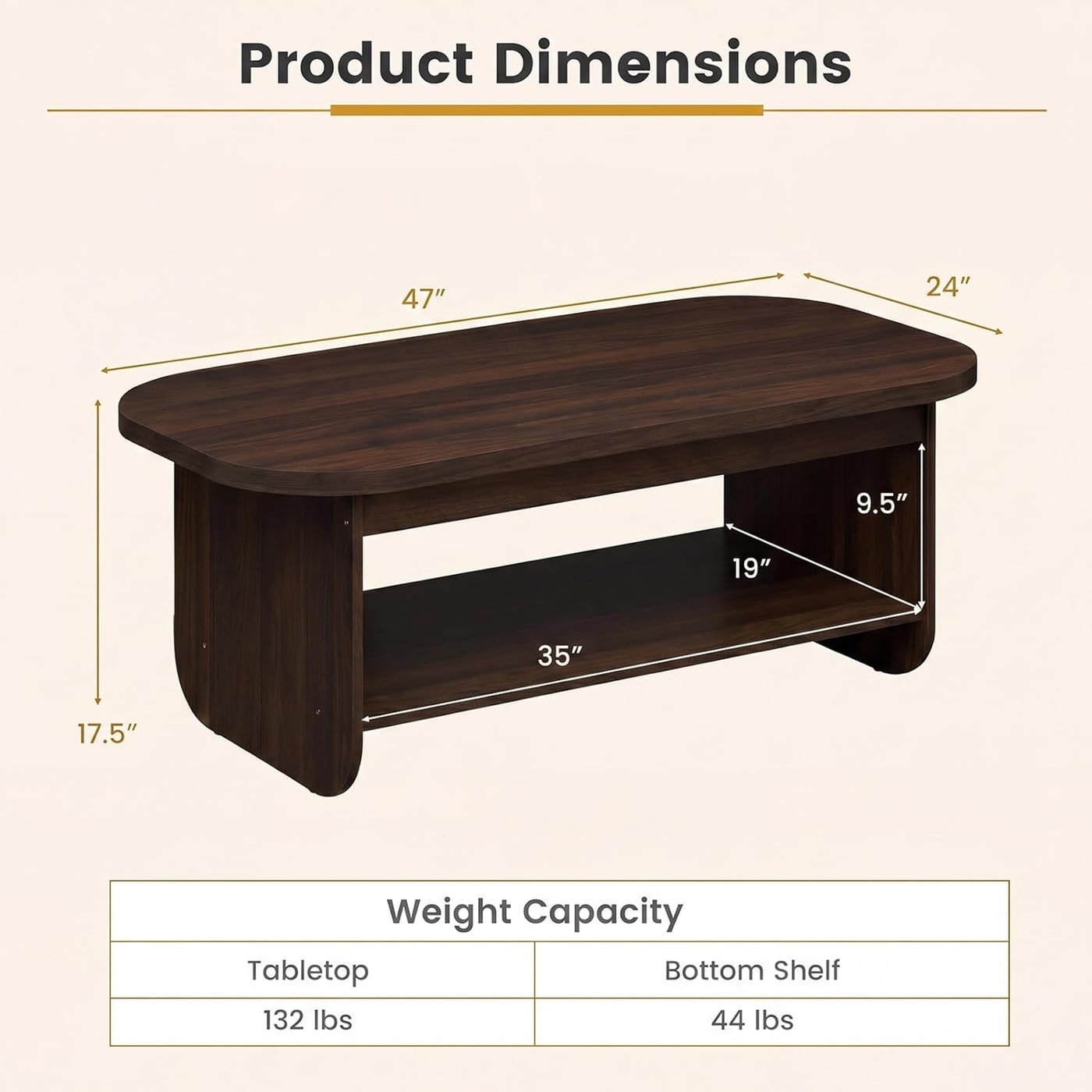 Oval Mid-Century Coffee Table with Storage Shelf - Photo 2
