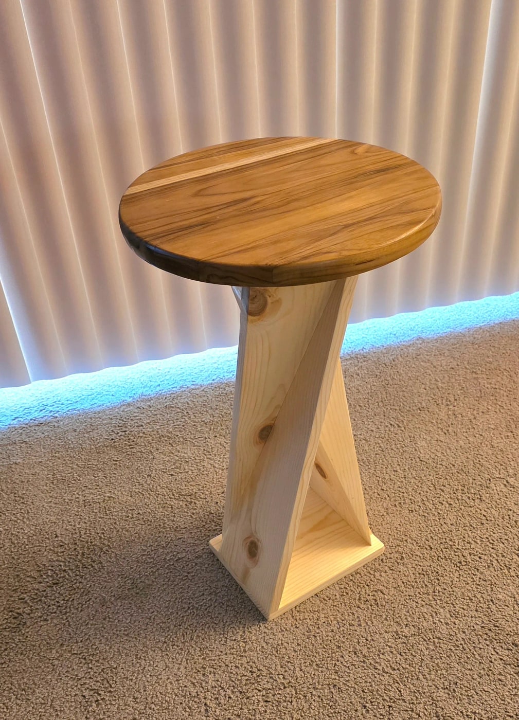 Handcrafted Pine & Teak Round End Table - Photo 2
