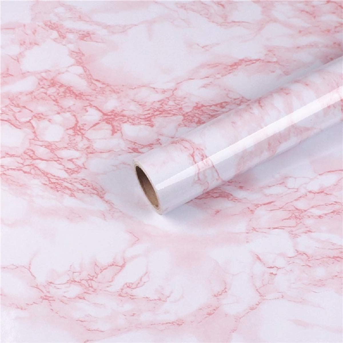White Pink Marble Peel-and-Stick Vinyl Roll