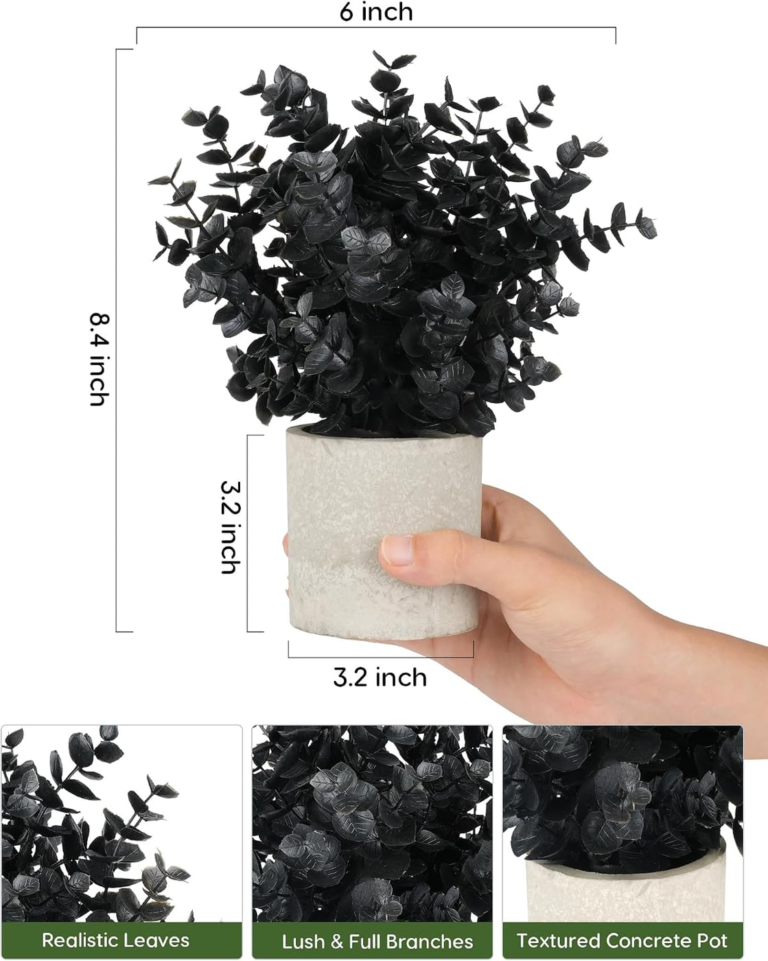 Small Potted Faux Eucalyptus Plant Pair - Black