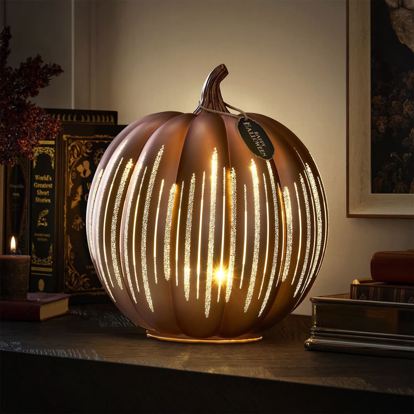 Pre-Lit Rotating Shimmer Pumpkin - Black