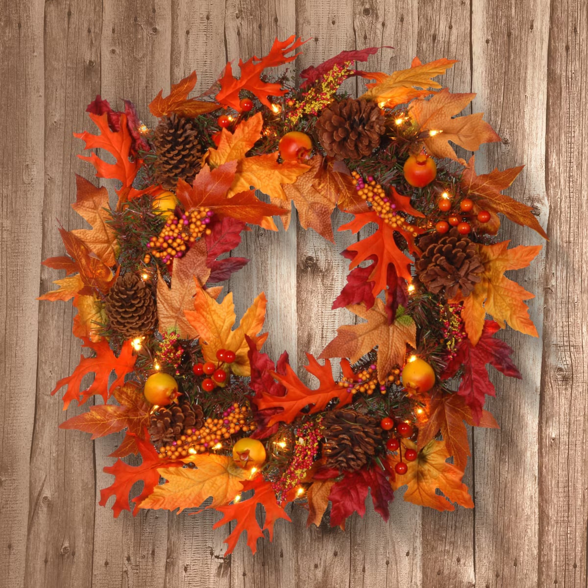 24-Inch Prelit Fall Wreath with Gourds, Pinecones & Berries - Photo 2