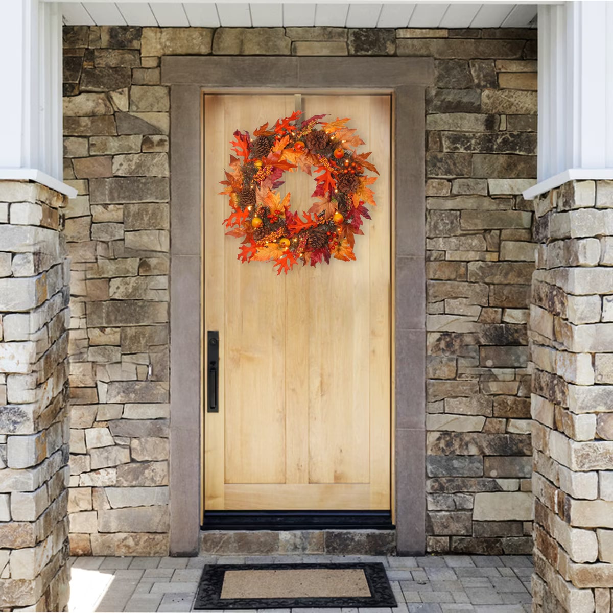 24-Inch Prelit Fall Wreath with Gourds, Pinecones & Berries - Photo 3