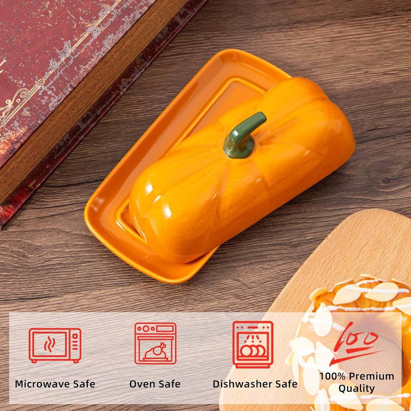 Ceramic Pumpkin Butter Dish with Lid - Photo 3