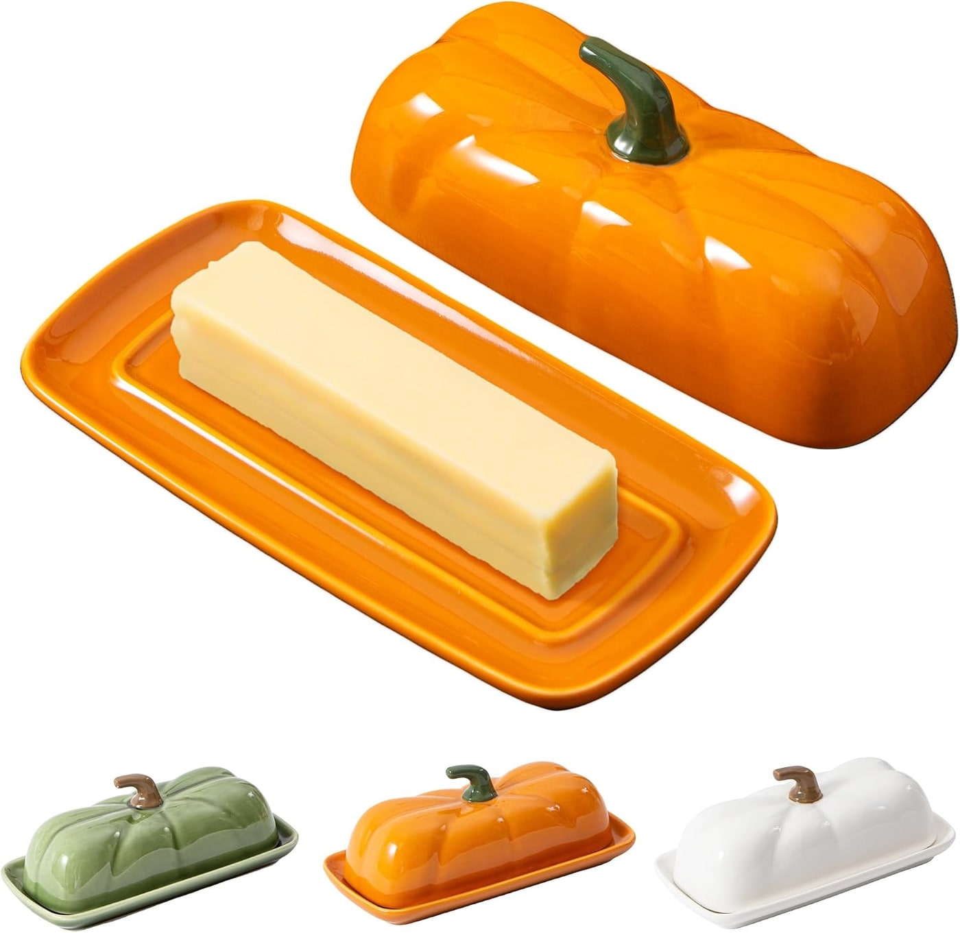 Ceramic Pumpkin Butter Dish with Lid - Harvest Orange