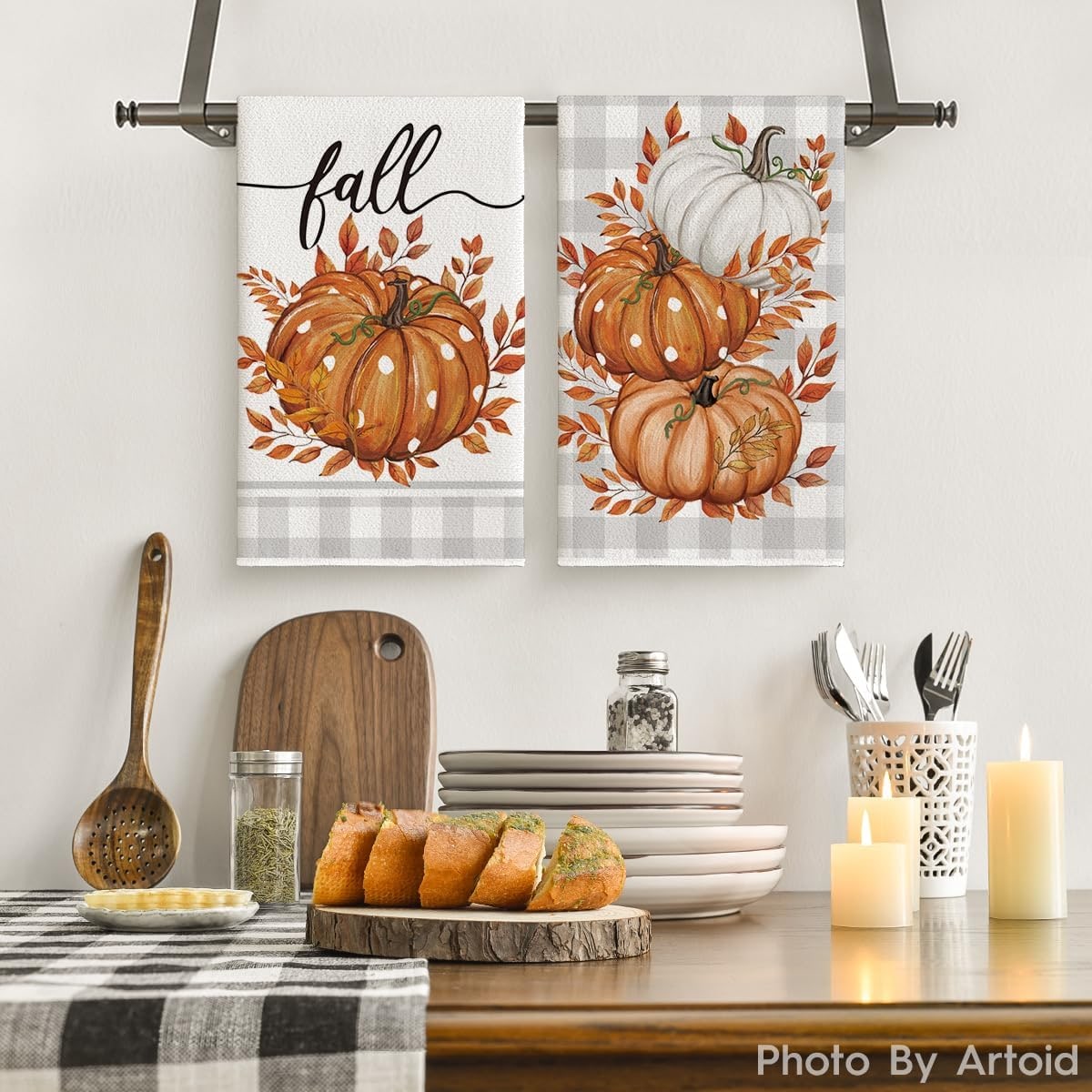 Buffalo Plaid Pumpkin Fall Kitchen Towel Set - Photo 2