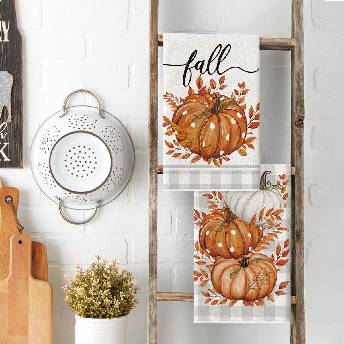 Buffalo Plaid Pumpkin Fall Kitchen Towel Set - Photo 3