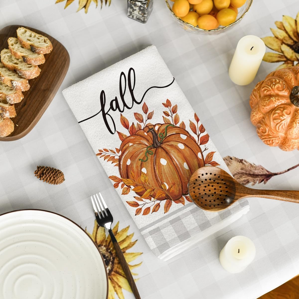 Buffalo Plaid Pumpkin Fall Kitchen Towel Set - Photo 4