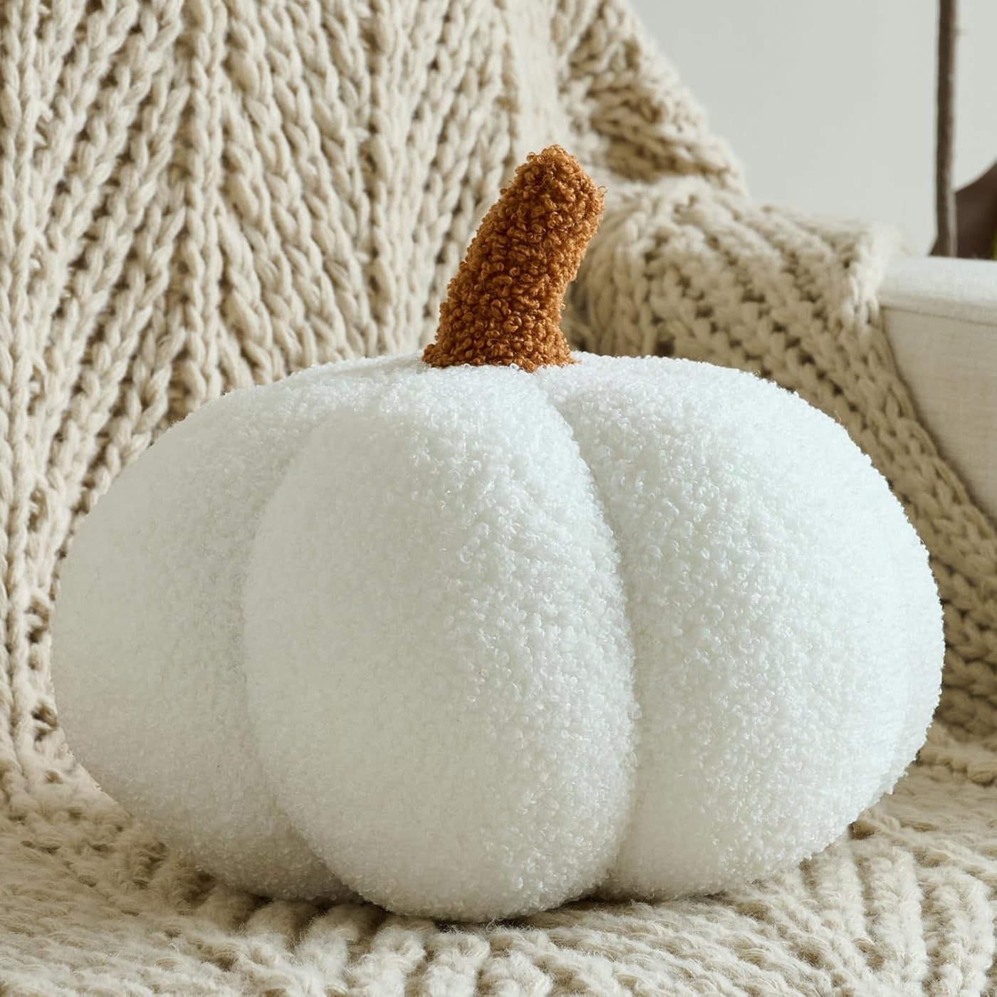 Pumpkin Shaped Throw Pillows for Fall Decor - White