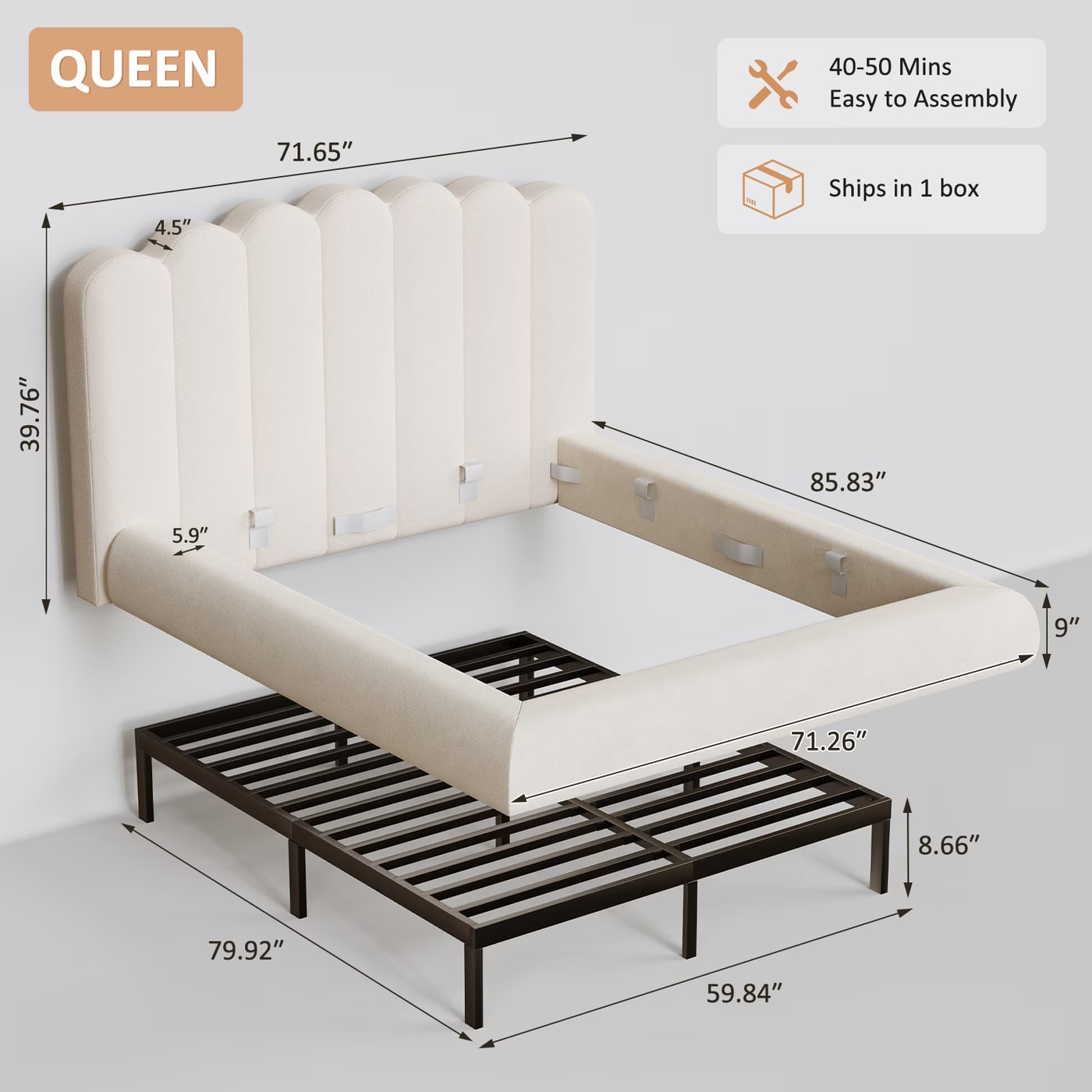 Queen Cloud Platform Bed with Wave Headboard - Photo 2
