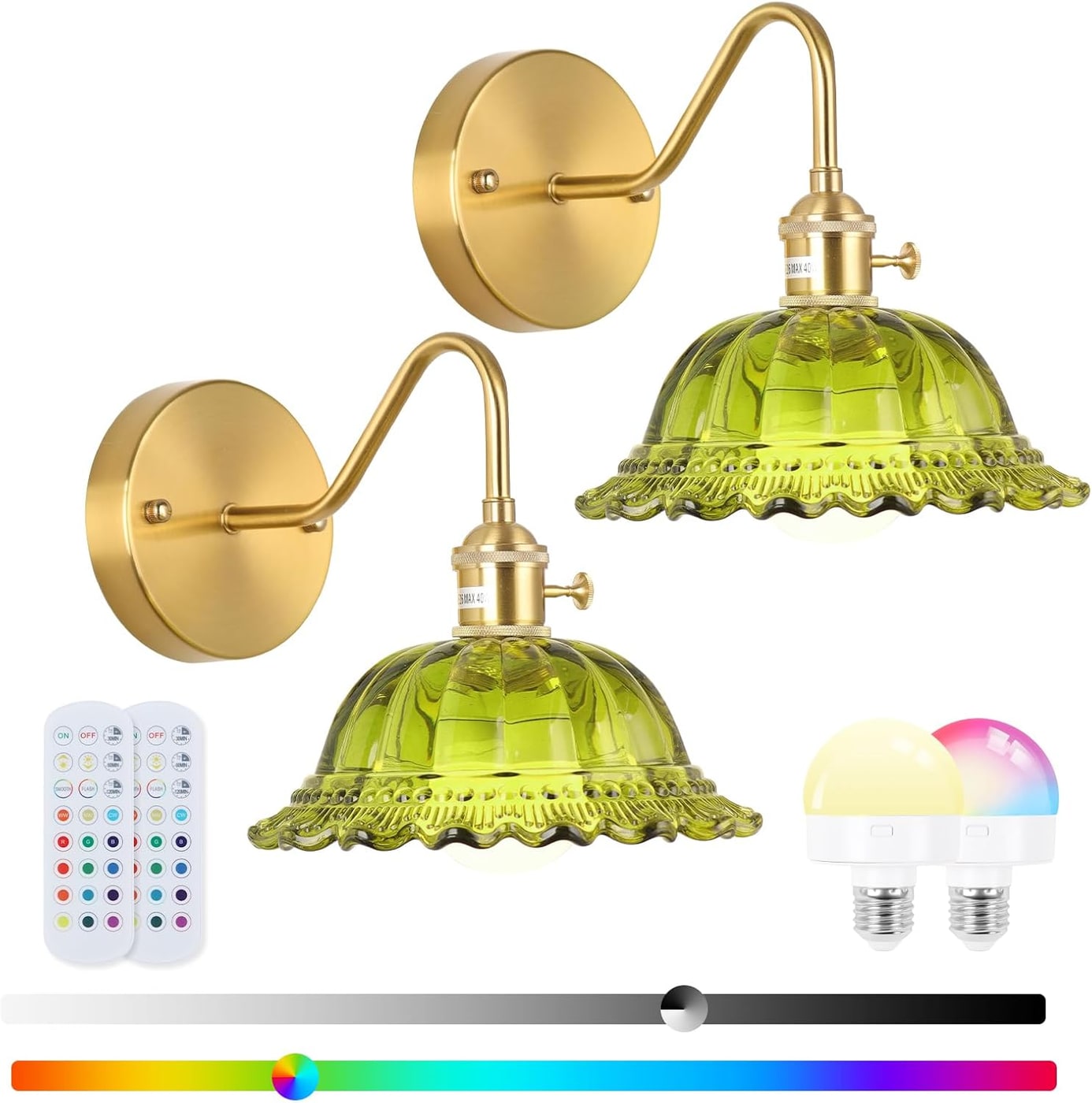 Rechargeable Vintage Glass Wall Sconce Set - Rose-Green