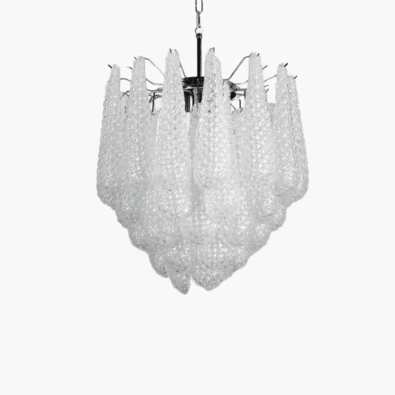Rosalia Blown Glass Teardrop Chandelier - Nickel & White
