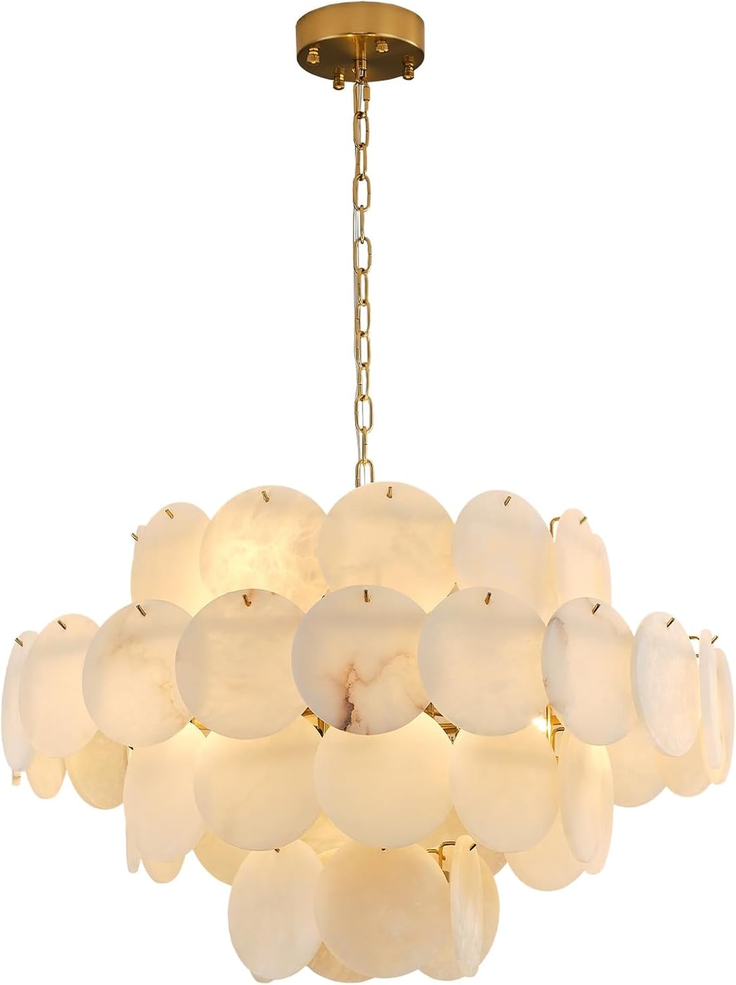 Round Natural Alabaster Chandelier, 12-Light