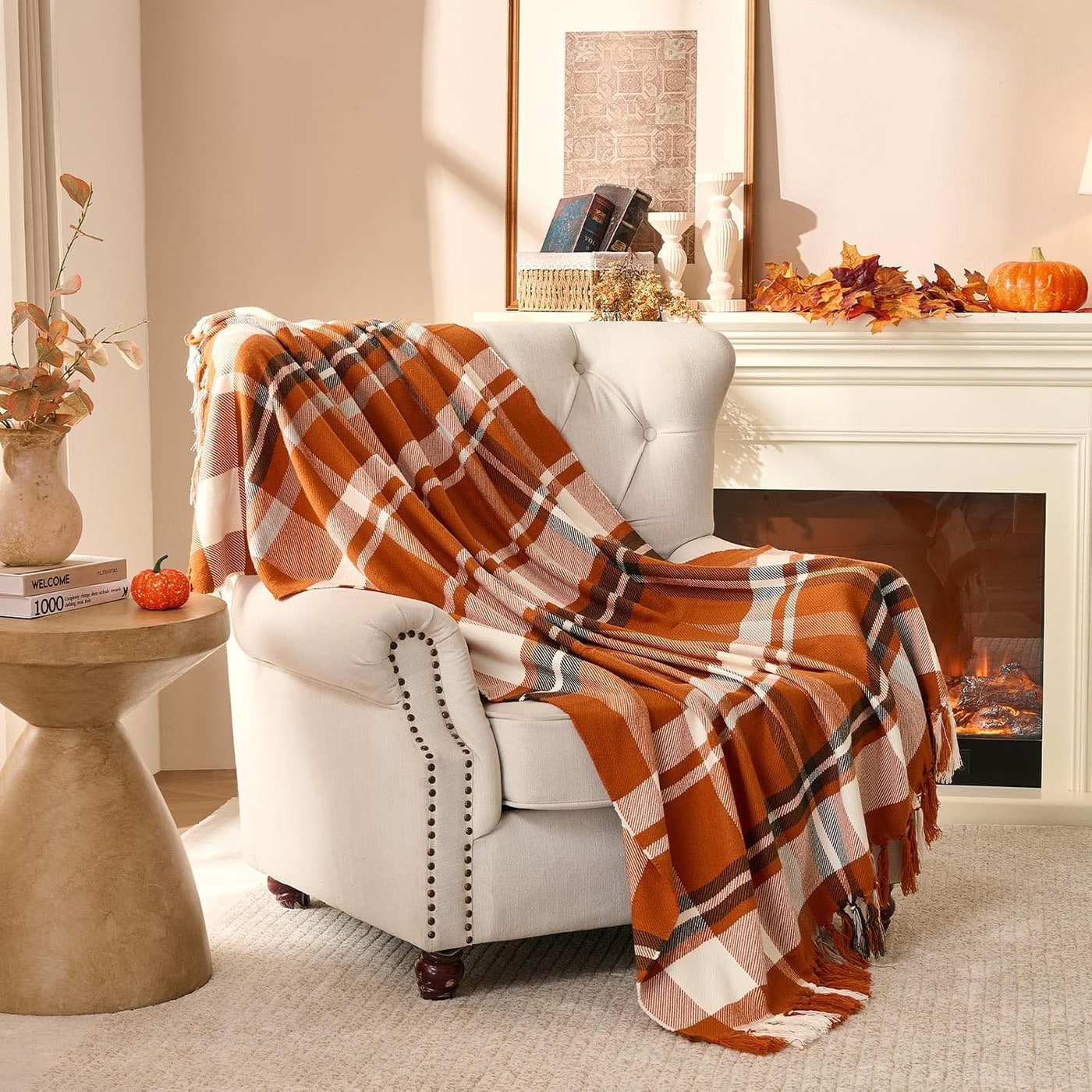Rust Plaid Fringe Throw Blanket - Photo 2