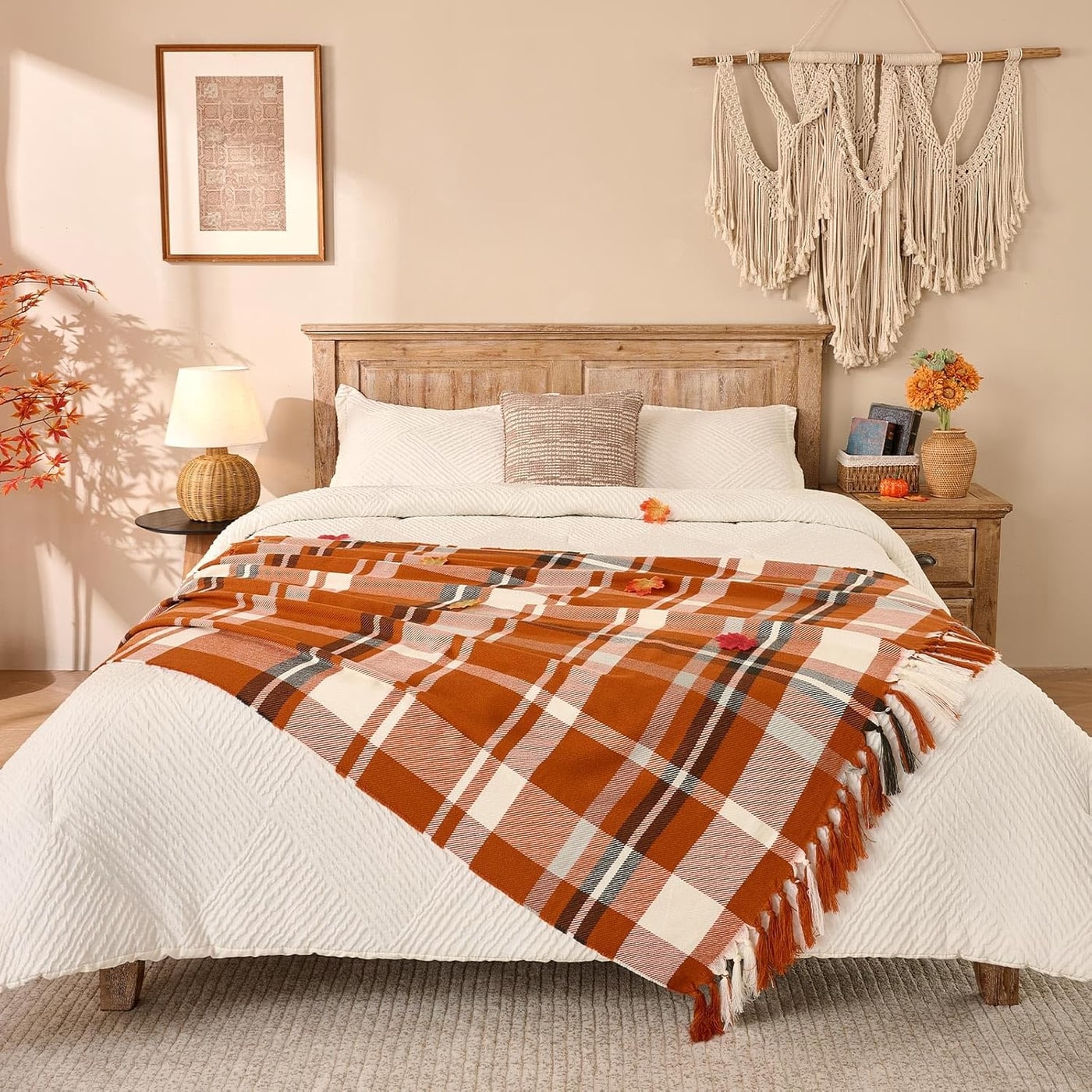 Rust Plaid Fringe Throw Blanket - Photo 4