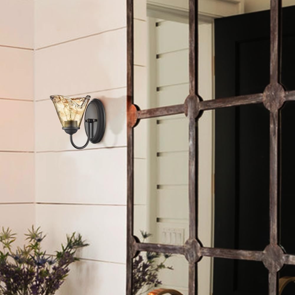 Rustic Amber Glass Wall Sconce Set of 2 - Photo 3