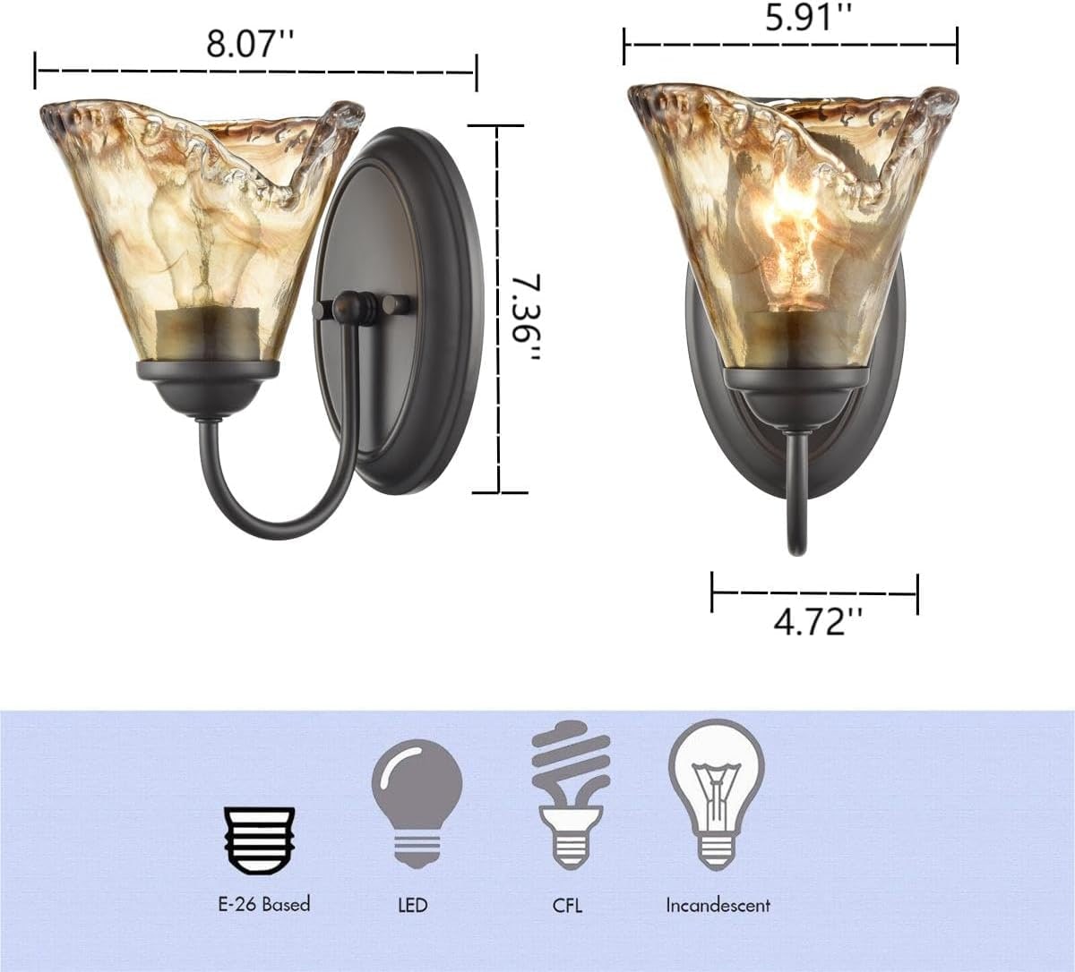 Rustic Amber Glass Wall Sconce Set of 2 - Photo 4