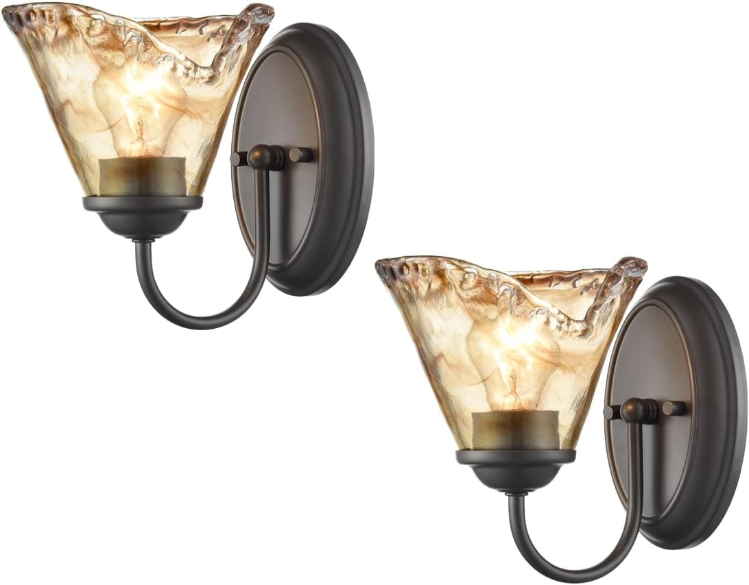 Rustic Amber Glass Wall Sconce Set of 2