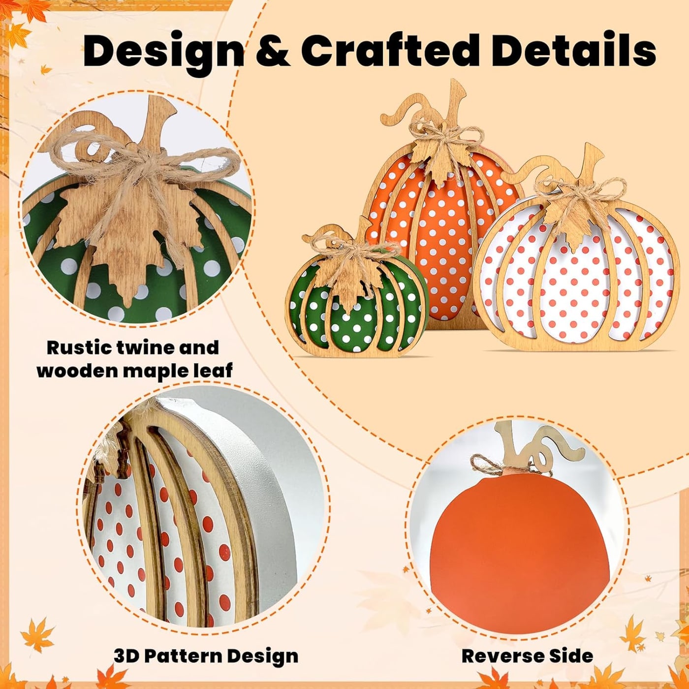 3-Piece Rustic Wooden Pumpkin Fall Decor Set - Photo 3