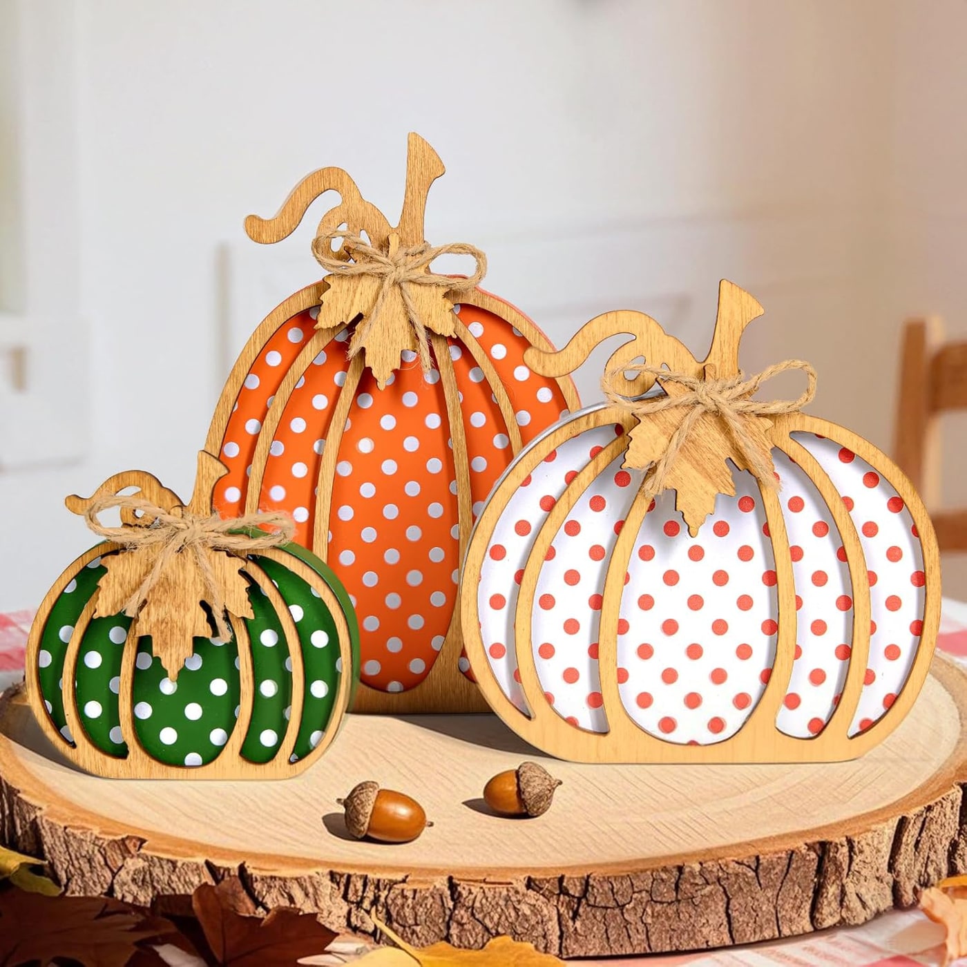 3-Piece Rustic Wooden Pumpkin Fall Decor Set - Multicolor