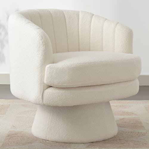 Curved-Back Sherpa Swivel Barrel Accent Chair - Photo 2