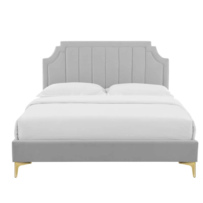 Sienna Performance Velvet Platform Bed - Light Gray / King