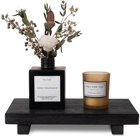 Small Wood Tray Pedestal Stand - Black