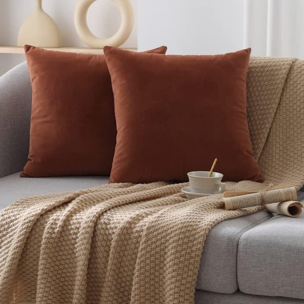 Soft Velvet Square Pillow Cover Pair (18-inch) - Clay Terracotta