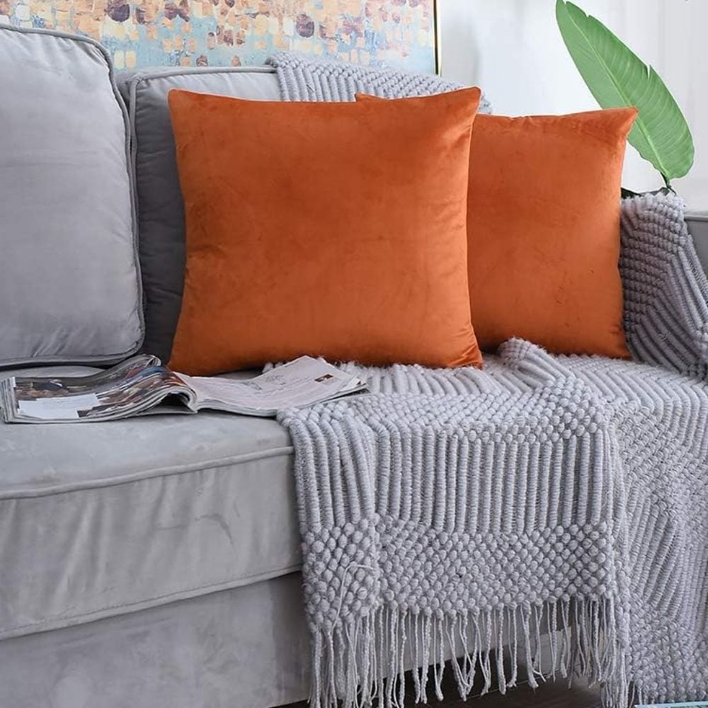 Soft Velvet Square Pillow Cover Pair (18-inch) - Tangerine Orange