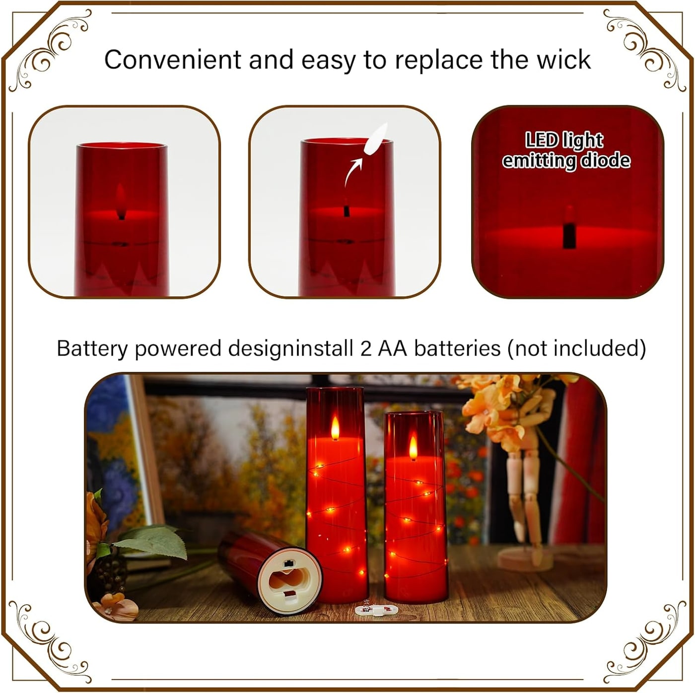 Star-String Flameless LED Pillar Candles, Set of 9 - Photo 2