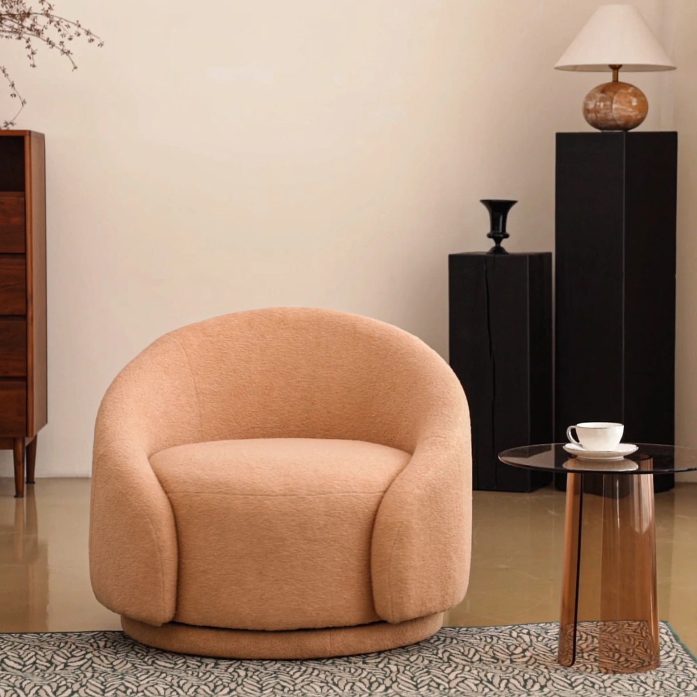 Teddy Fleece Swivel Barrel Accent Chairs, Set of 2 - Photo 2