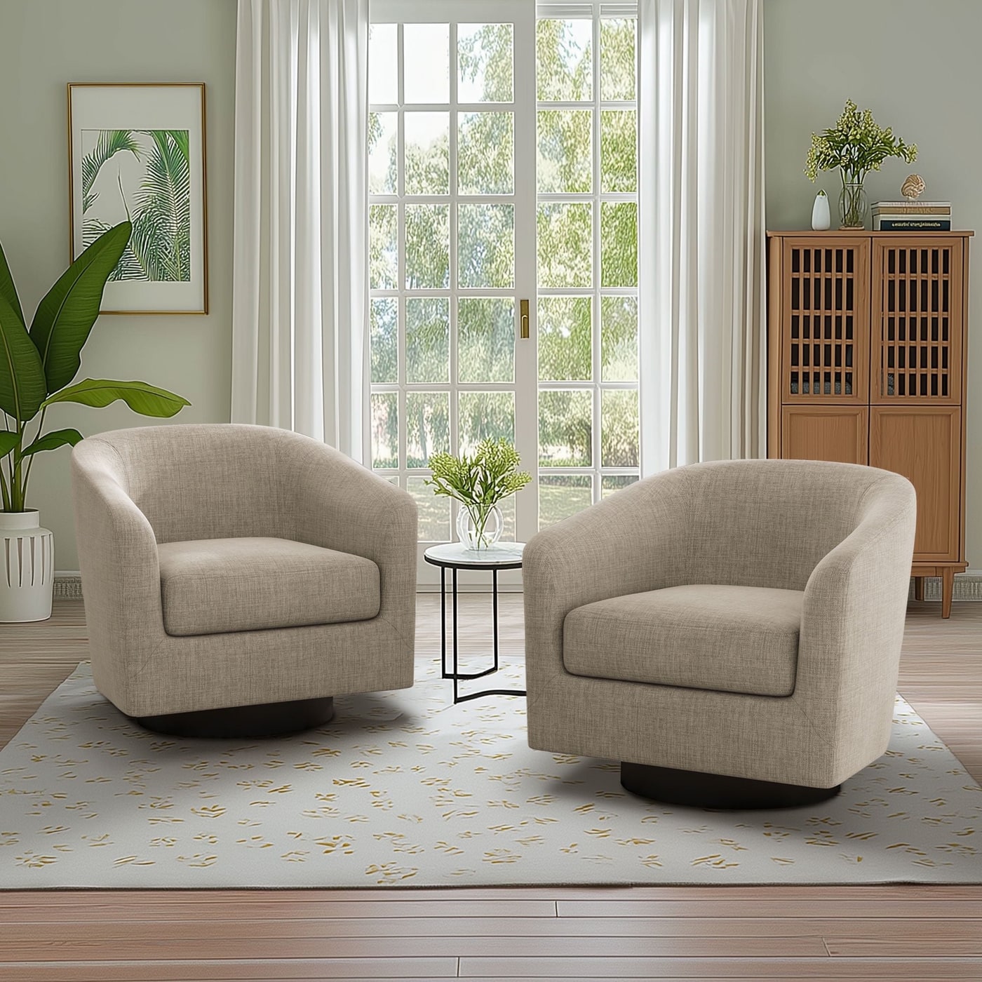 Teddy Fleece Swivel Barrel Accent Chairs, Set of 2