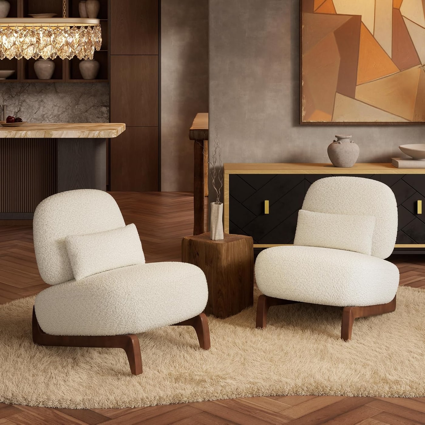 Three-Piece Boucle Sofa and Armless Chair Set - Photo 3
