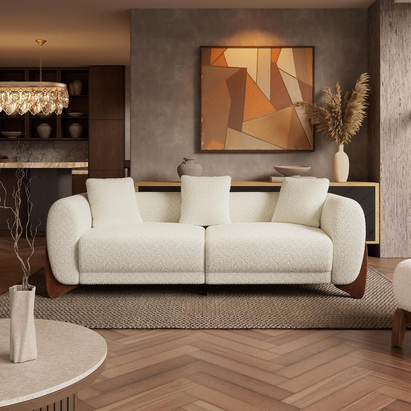 Three-Piece Boucle Sofa and Armless Chair Set - Photo 4