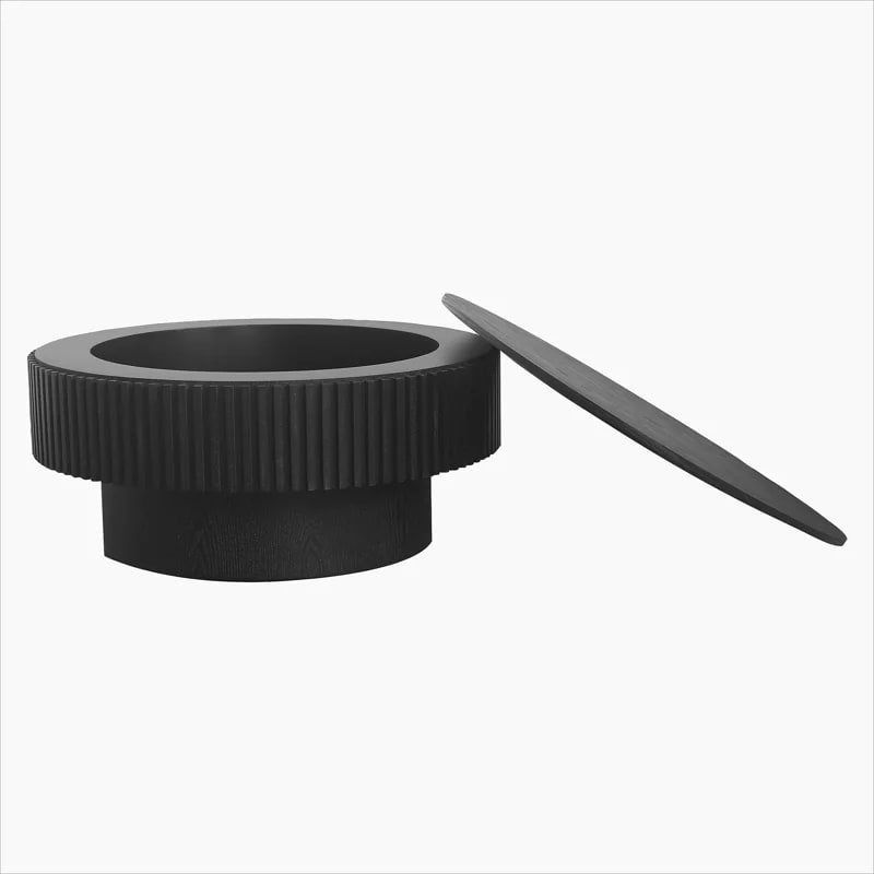 Timeshia Round Fluted Coffee Table with Storage - Black