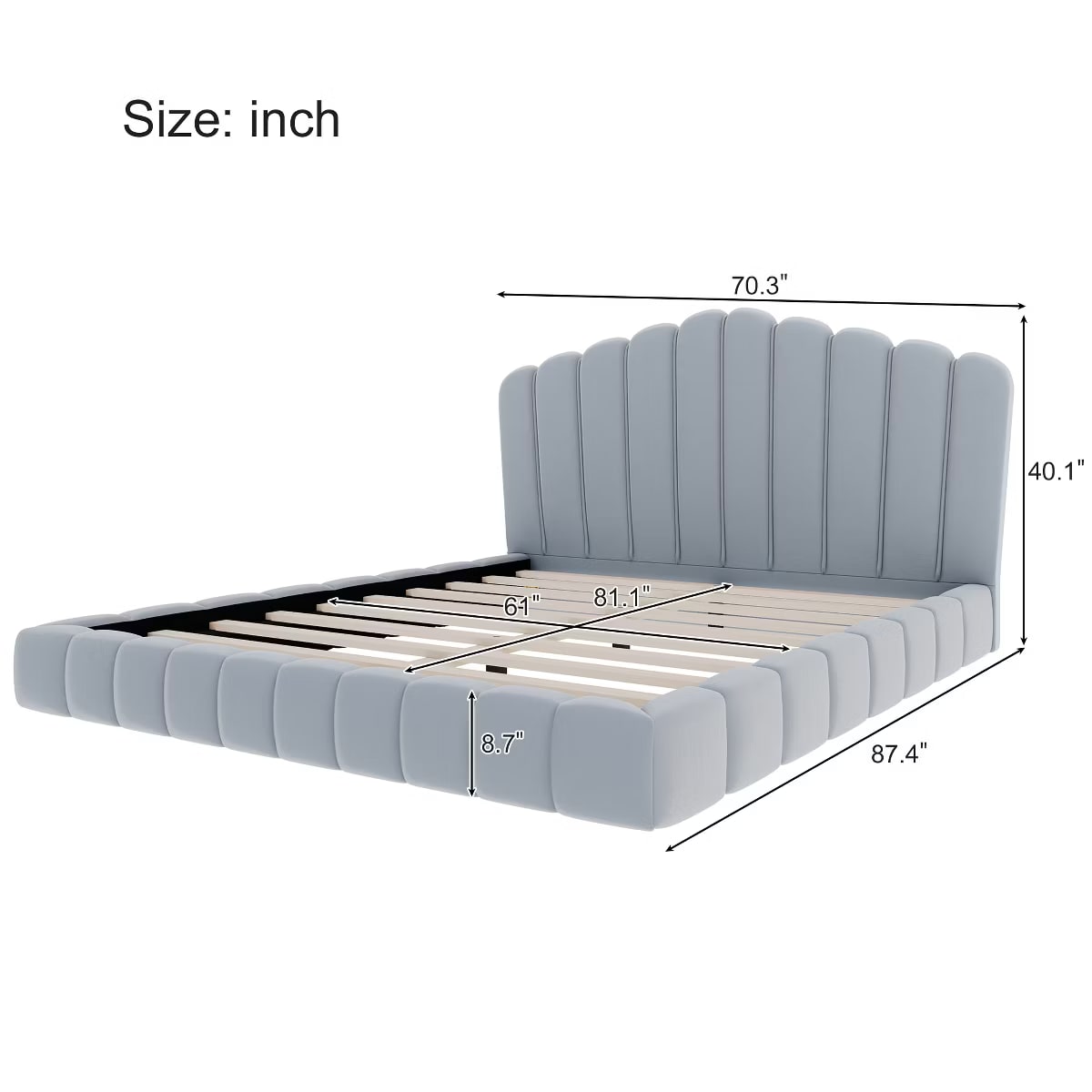 Shell-Shaped Velvet Floor Bed, Queen - Photo 3