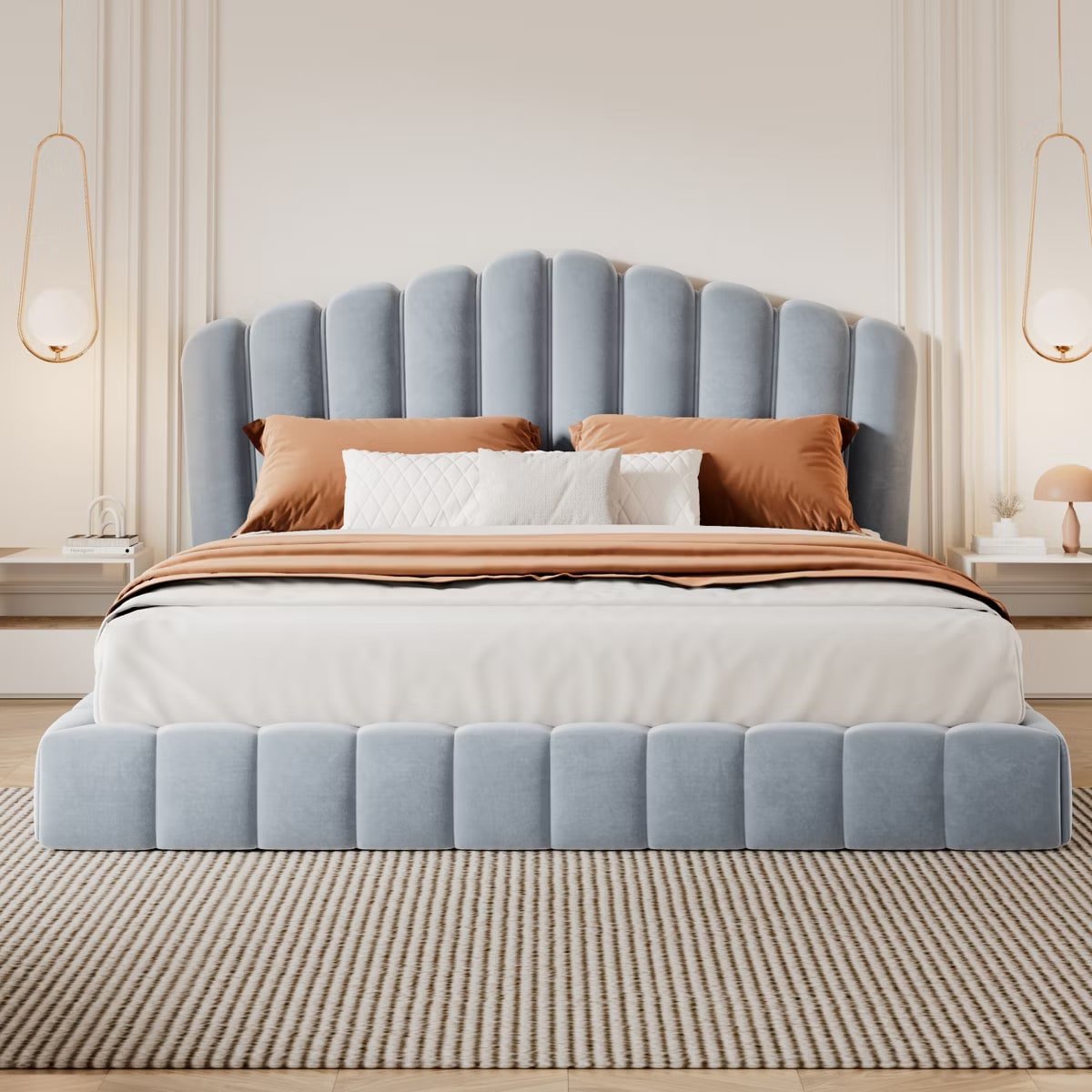 Shell-Shaped Velvet Floor Bed, Queen - Photo 4