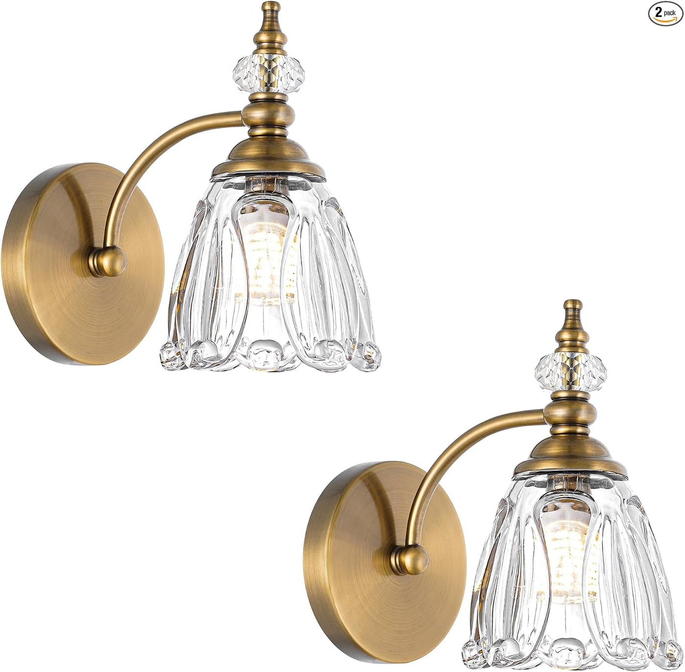 Vintage Brushed Brass Wall Sconce Pair - Brass